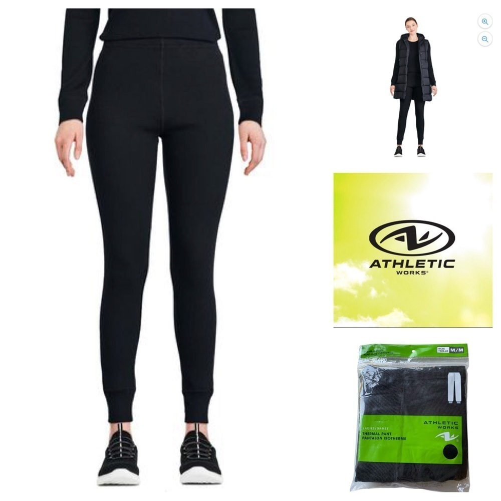 $1 ADD-ON SALE NEW Athletic Works Women's Waffle Knit Thermal Pant NWT Black
